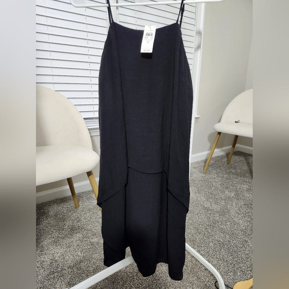 NEW WITH TAG ANN TAYLOR FLOWY LAYERED BLACK DRESS with STRAP SIZE 0, Cocktail